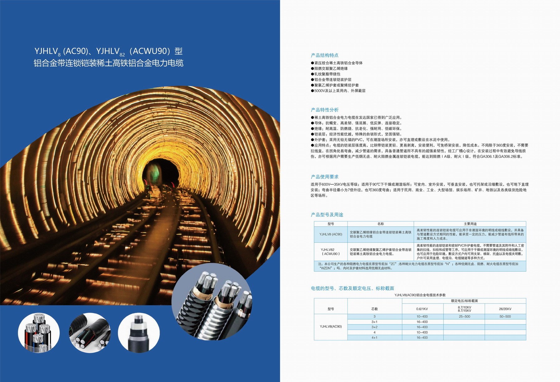 YJHV8(AC90)、YJHLV82(ACWU90)型鋁合金帶連鎖鎧裝稀土高鐵鋁合金電力電纜(圖2)